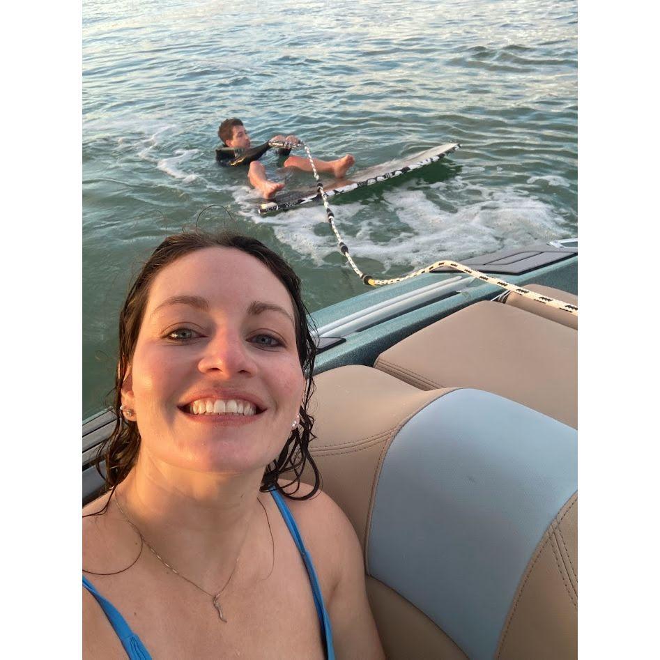 Doug and Colleen spent Valentine's Day 2023 learning to wake surf in Miami!