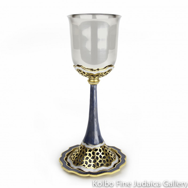 Kiddush Cup, Marrakech Design, Pewter with Blue and Gold Enamel Accents