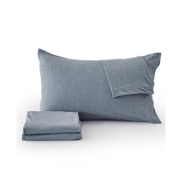 Madelinen Heathered Melange T-shirt Jersey Knit Cotton Blend 4 Piece Sheet Set, Full