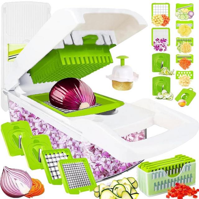 Pro-Series 20-in-1 Vegetable Chopper w/Container, Cheese Grater Hand Crank, Box Mandoline Slicer Food Cutter Shredder Mandolin for Veggie Onion Salad Fruit Potato (Kitchen Gadget & Essential)