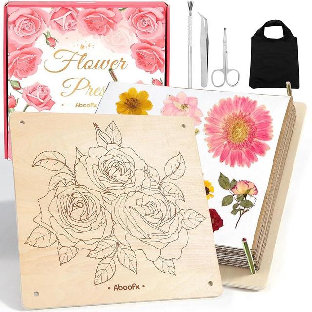 Aboofx Flower Press Kit, Craft Kits 11.2" x 11.2" 8 Layers Wooden Flower Pressing Kit for Crafts Pressed Flowers and Plant for DIY Art, Preservation for Bookmark Frame Wedding Drying