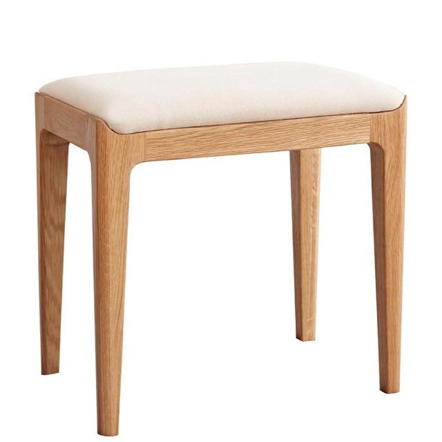Wayshome Solid Wood Small Vanity Stool Chair, High-Rebound Sponge Seat, Easy Assembly Makeup Chair, Footstool for Bedroom, Dining Room, Entryway, Natural Oak