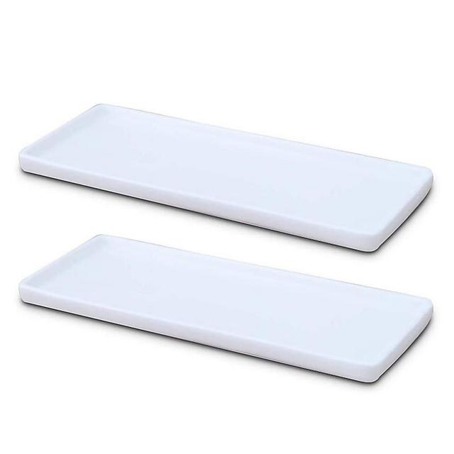 Ceramic Vanity Tray Small Rectangle, Bathtub Tray Bathroom Organizer, Cosmetics Holder for Tissue Candle Towel Plant Jewelry Ring Dish Dresser Perfume Shampoo-White(2 Pcs)(Large)