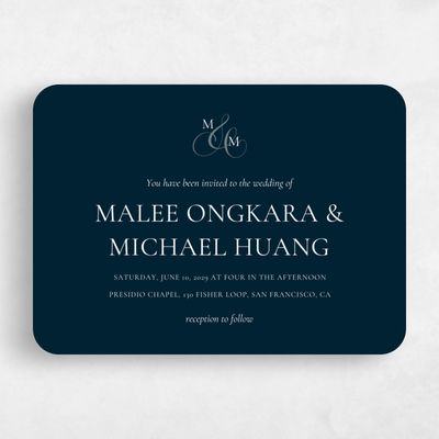 Blue Rounded Wedding Invitation - Aven Landscape