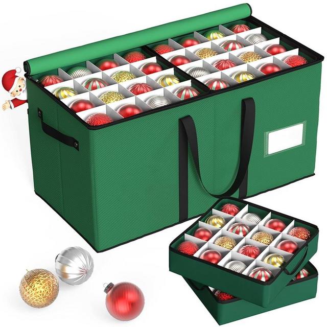 Kesfitt Christmas Ornament Storage Box with 8 Trays,Christmas Storage Container with Dividers Fits 128 Holiday Ornaments Decorations,Double Zipper,Large Xmas Organizer with Pockets