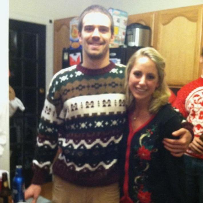 Our first picture together at an ugly Christmas sweater party at Towson, 2012