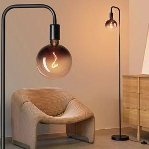 ONEWISH BLACK Floor Lamp for Living Room - Minimalist Industrial Standing Lamp with Modern LED Bulb, Globe Black Clear Glass 6", 1800K Warm Ambiant Lighting Decorative Tall Floor Lamp for Bedroom Office