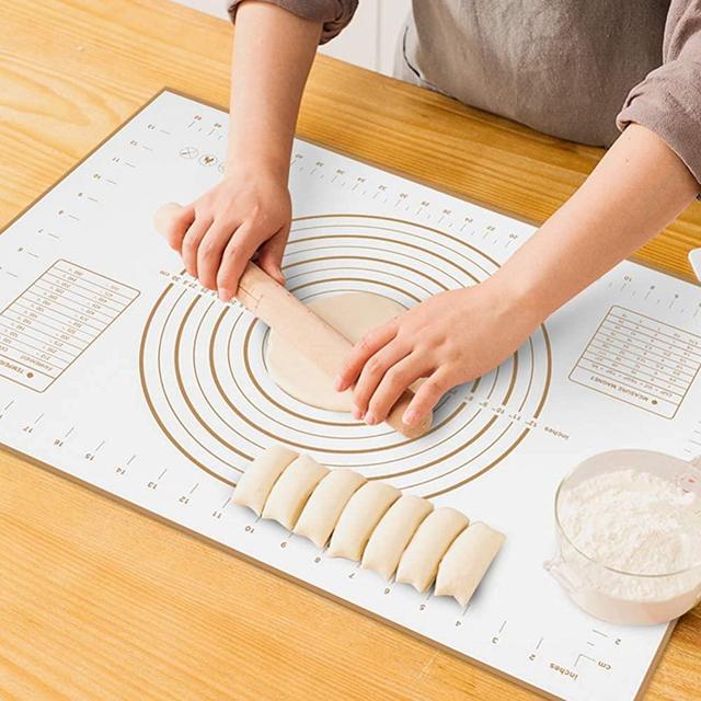 Large Silicone Pastry Mat Extra Thick Non Stick Baking Mat with Measurement Fondant Mat, Counter Mat, Dough Rolling Mat, Oven Liner, Pie Crust Mat (XL-20''(W)28''(L), Gold)