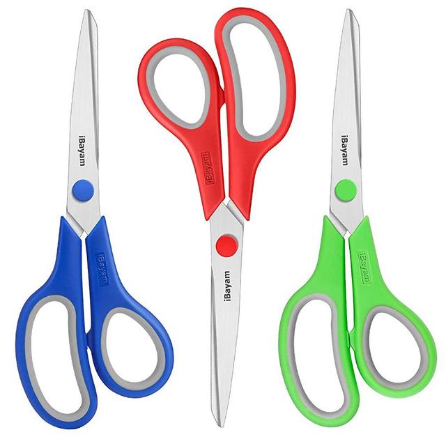 Scissors, iBayam 8 Inch Multipurpose Scissors 3-Pack, Premium Cutting Scissors for Christmas Stocking Stuffers Wrapping Gifts, Make Sewing Kits for Operation Christmas Child Shoe Boxes for Older Kids