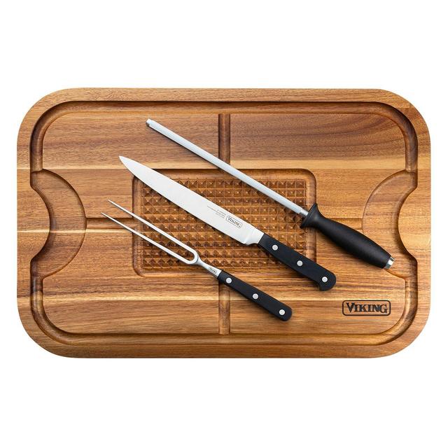 Viking Acacia Board and 3 Pc. Carving Set
