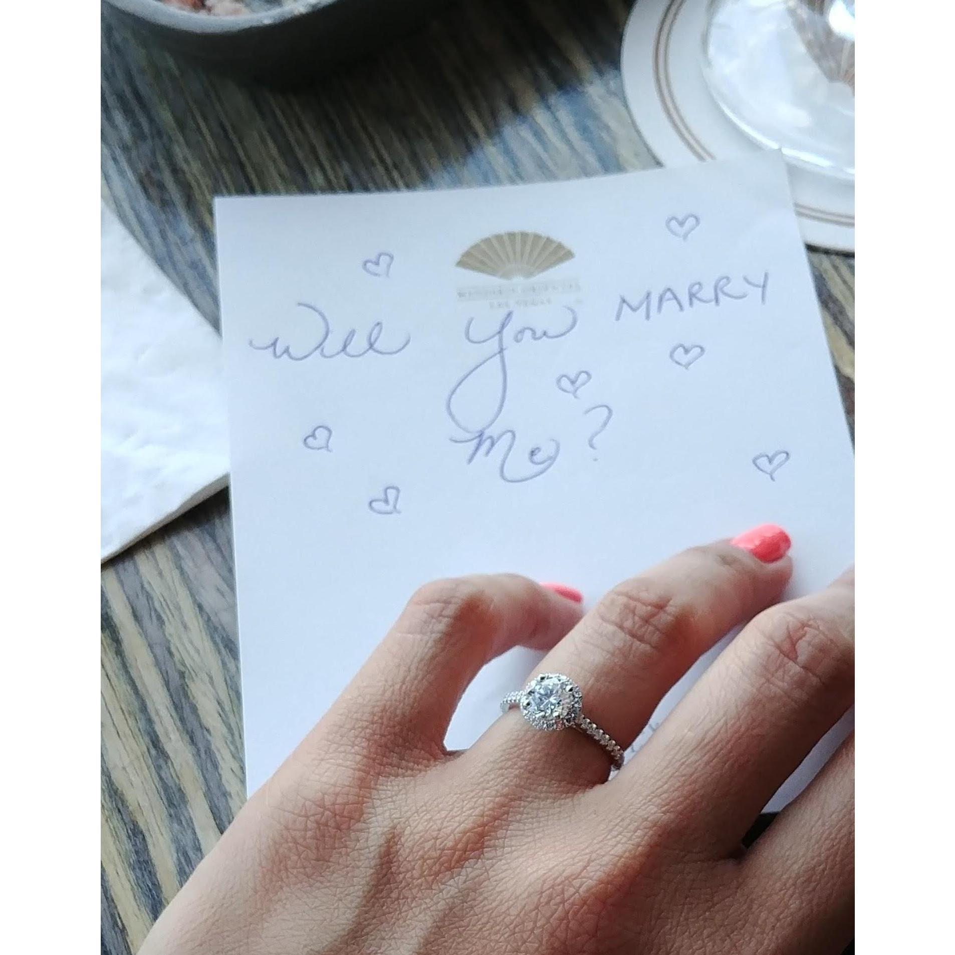 This was the "check" that the waitress brought to our table. I was thinking to myself "What is this?We didn't order this." Then there was Chester on one knee.
P.S.
Definitely not his handwriting!
