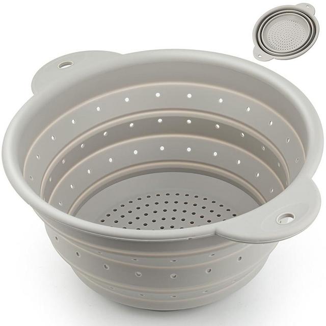 Yqlinnn Collapsible Colander, Food Grade Silicone Kitchen Strainer Diameter Sizes 10.4 inches Perfect for Draining Pasta, Vegetable and Fruit, Dishwasher Safe, Microwave Oven Safe(grey)