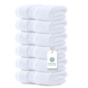 Luxury White Hand Towels - Soft 100% Turkish Cotton | Highly Absorbent Hotel spa Bathroom Towel Collection | 16x30 Inch | Set of 6
