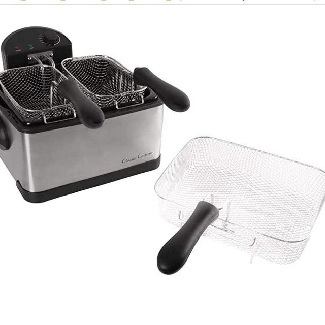 Electric Deep Fryer- 3 Fry Baskets, 1 Large and 2 Small for Dual Use- At Home Stainless Steel Hot Oil Cooker by Classic Cuisine (4 Liter)