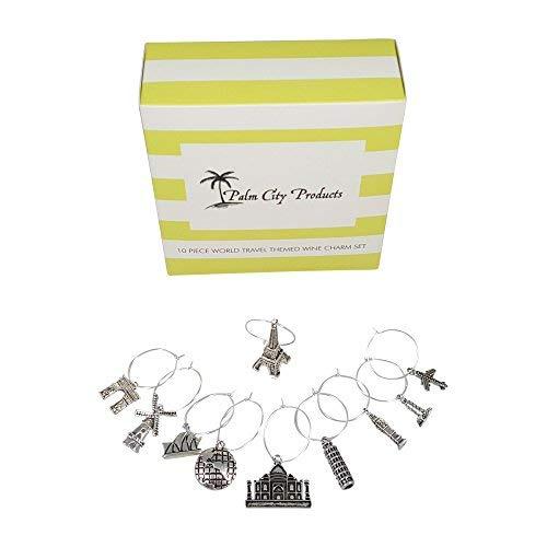 10 Piece World Travel Themed Wine Charm Set