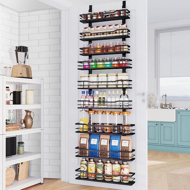 Eastherry 9-Tier Over The Door Pantry Organizer: Pantry Organization and Storage, Metal Hanging Rack with 9 Adjustable Baskets for Home & Kitchen Laundry Room Bathroom (Black)