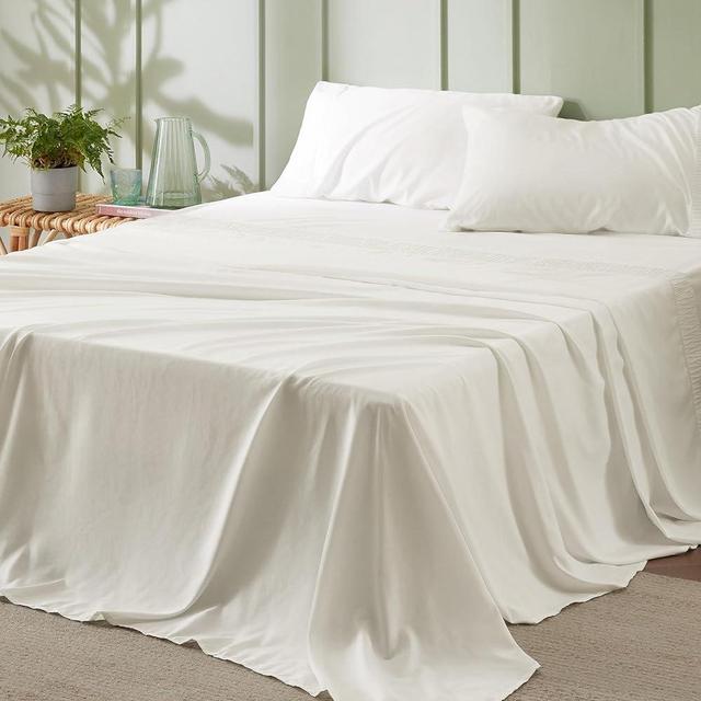 Bedsure King Size Sheets - Soft Sheets for King Size Bed, 4 Pieces Hotel Luxury Ivory King Sheets, Easy Care Polyester Microfiber Cooling Bed Sheet Set