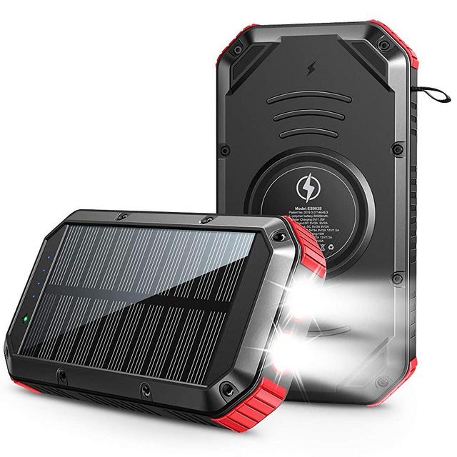 Solar Power Bank 30000mAh, Solar Charger, Wireless Portable Charger 18W with 6 Outputs & Type-c Input&Output 4 Lighting Modes Super Bright Flashlight Waterproof Phone Charger for iOS Android