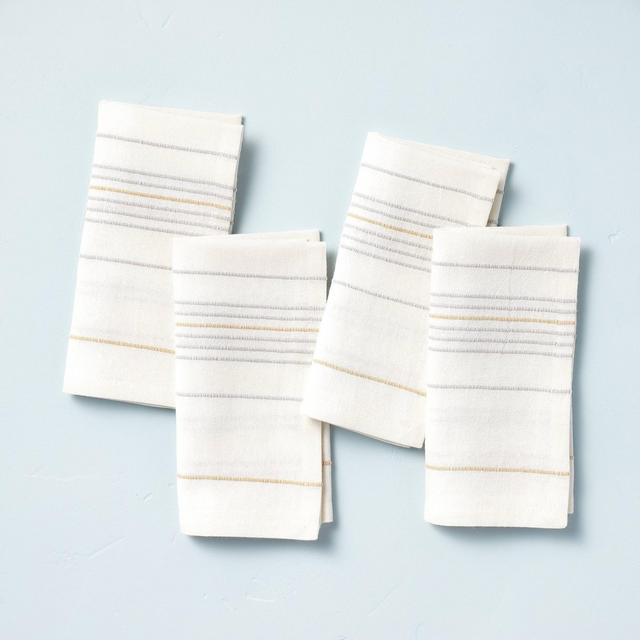 4pk Asymmetrical Stripe Cloth Napkin Set Gold/Gray - Hearth & Hand™ with Magnolia