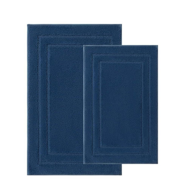 RosPynn Bathroom Rugs Sets 2 Piece, Extra Soft and Absorbent, Non Slip Thick Bath Mats, Machine Washable Bath Mat Set for Bathroom (20" x 32" Plus 16" x 24", Navy Blue)