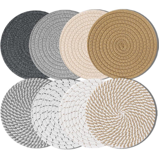 ME.FAN 8 Inch Trivets for Hot Dishs, 8 Set Cotton Thread Weave Trivets for Hot Pans, Potholders, Large Coasters, Hot Pads, Hot Mats to Protect Desktop & Countertop, Kitchen Essentials Mixed Color
