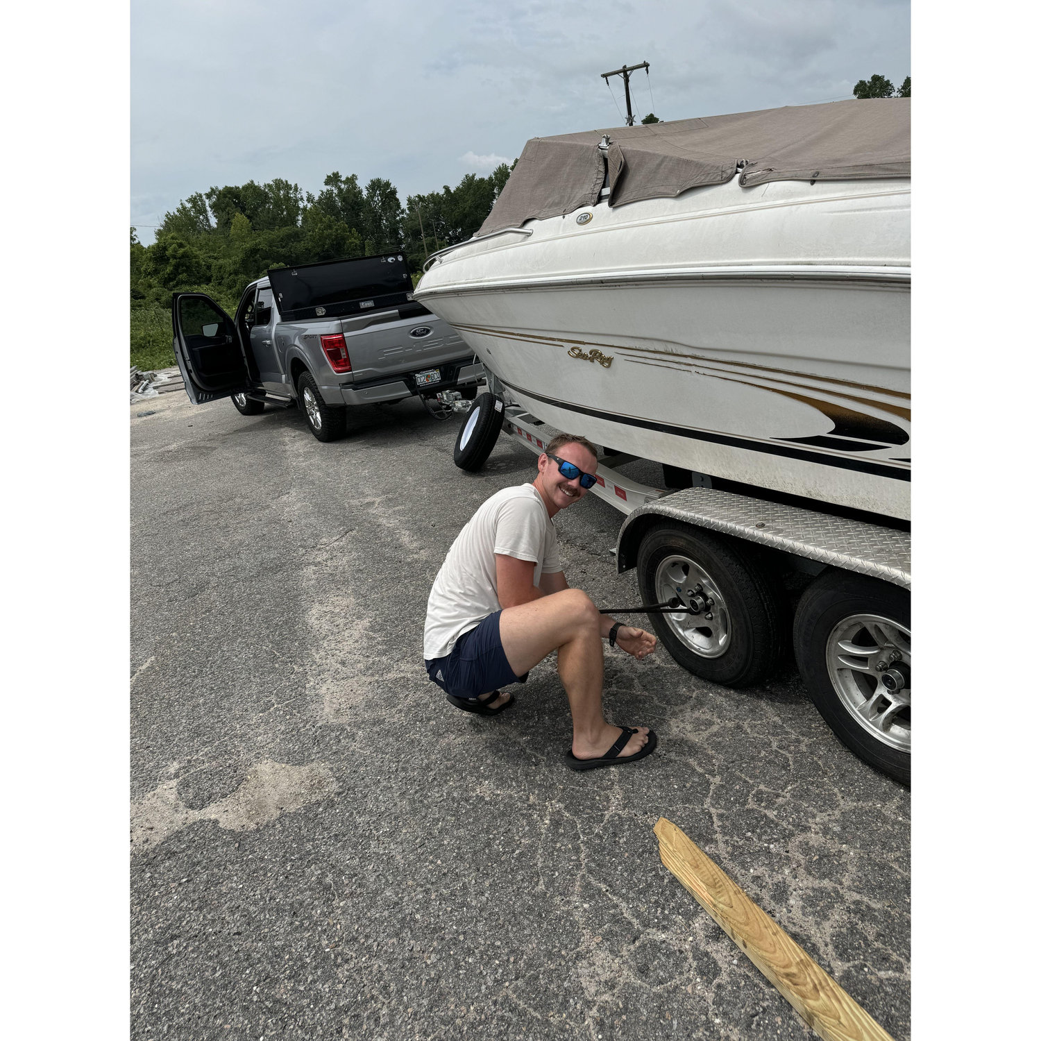 We bought a boat and popped all four tires on an 8 hour drive home. 16 hours later and we were still dating!