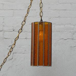 Amber Stained Glass Cylinder Swag Lamps (Two Available)