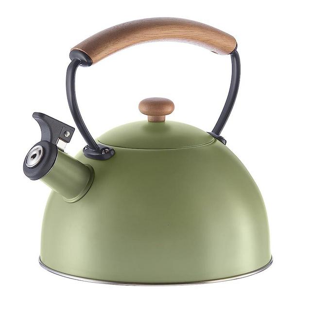 OGGI Tea Kettle for Stove Top - 85oz / 2.5lt, Stainless Steel Kettle with Loud Whistle & Stay-Cool Wood Handle, Ideal Hot Water Kettle and Water Boiler - Green