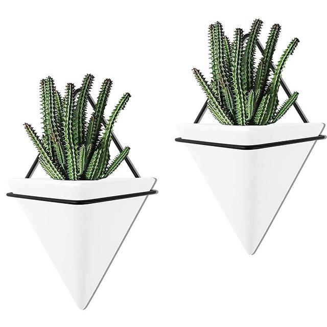 Set of 2 - Large Wall Hanging Planter Indoor Decor Geometric Wall Decor Wall Planter, Indoor Ceramic Planter Succulent Planter for Home Decor