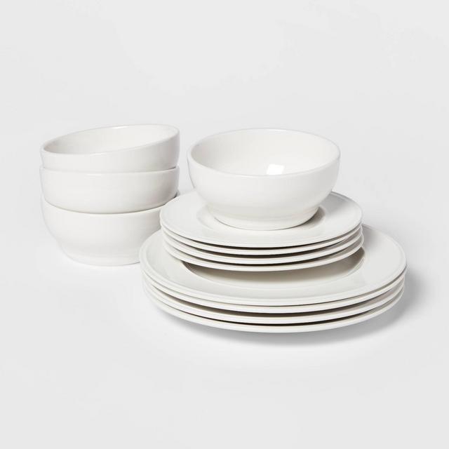 12pc Stoneware Everyday Dinnerware Set White - Threshold™