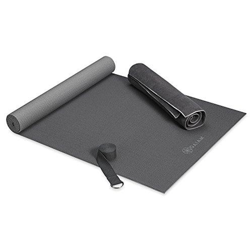 Gaiam Classic Hot Yoga Kit | Starter Set Includes Yoga Mat (68”L x 24”W x 4mm Thick), Mat-Sized Yoga Towel, 6ft Yoga Strap