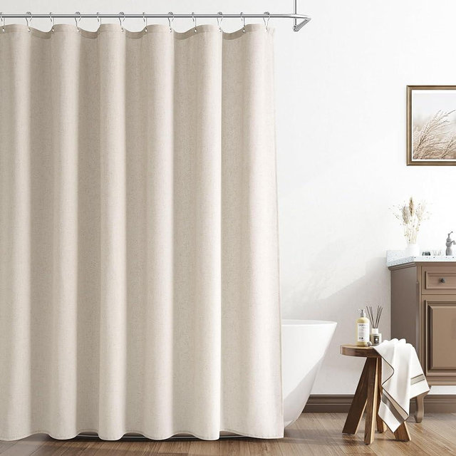 Naturoom Light Tan Linen Shower Curtain, Cloth Textured Fabric Shower Curtain Set with Hooks, Simple Elegant Modern Farmhouse Country Ultra Thick Bath Curtains for Bathroom,Water Repellent,72x78