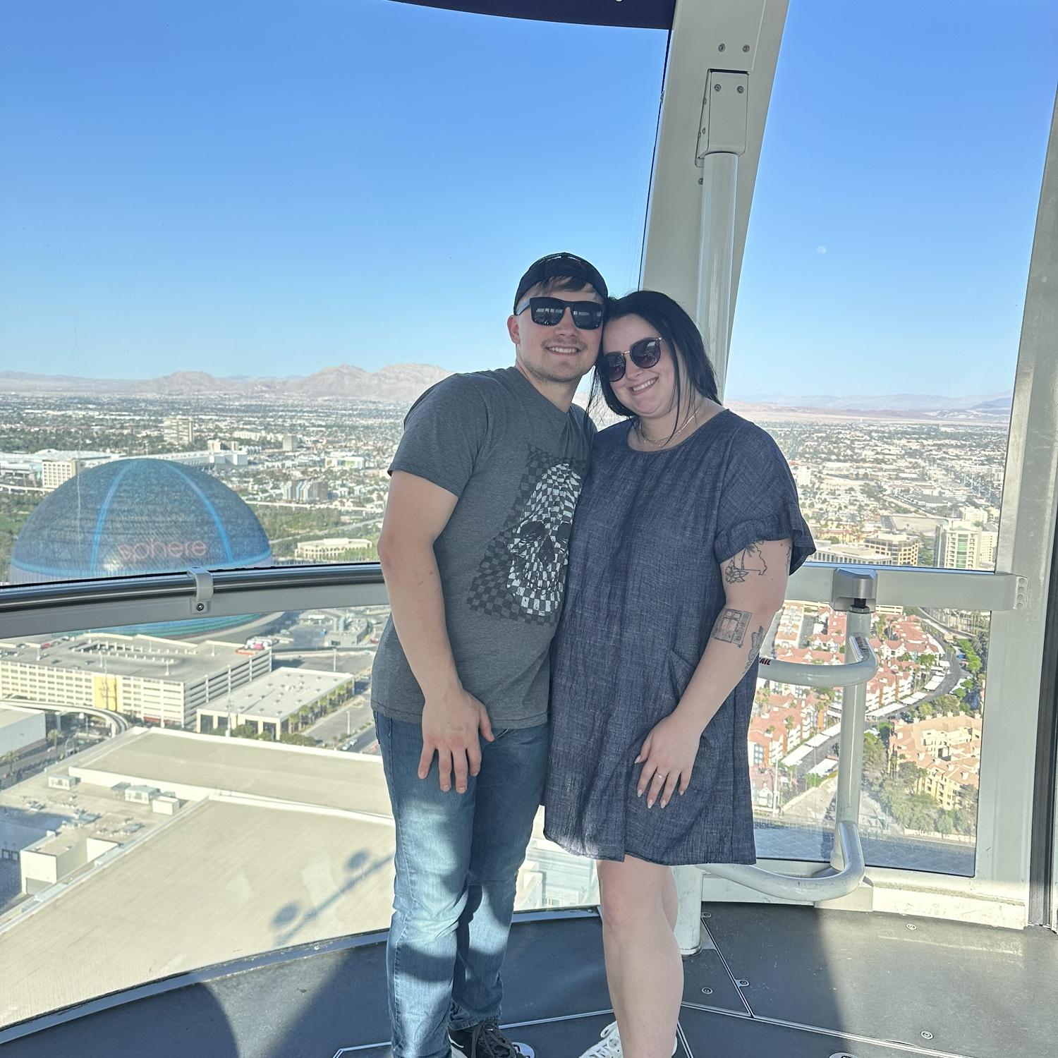The top of the "High Roller" Ferris wheel, where Zach proposed!
