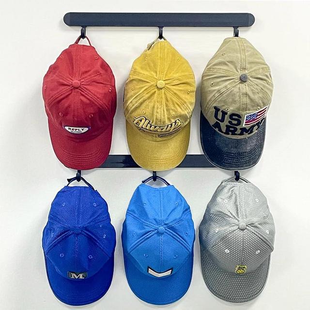 ETOWIFA Adhesive Hat Organizer Rack for Baseball Caps [Up to 18 Caps] Hat Hanger Display for Wall/Closet/Over The Door, Room/College Dorm Storage Holder - 2 Adhesive Straps and 10 Removable Hooks