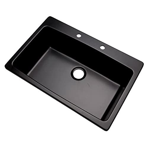 Dekor Sinks 70299Q Northampton Composite Granite Single Bowl Kitchen Sink with Two Holes, 33", Black