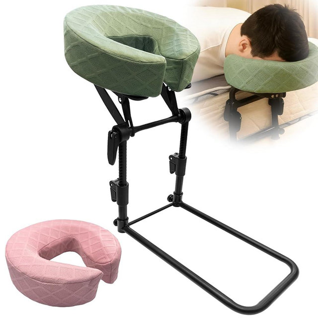 OURSHE Massage Headrest for Bed, Home Mattress Top Massage Kit, Adjustable Massage Table Head Holder for Professional and Home Use with 2 Pack of Removable & Washable Pillowcases (Green & Light Pink)