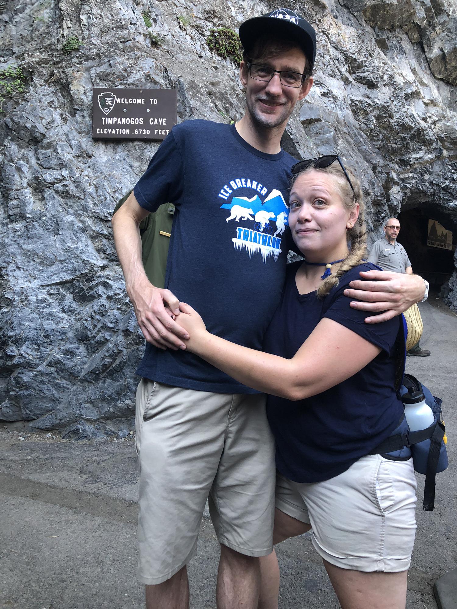 Just before Josh bent himself into Timpanogos Cave. He hit his head on the rocks only a half dozen times. Lizzie was totally fine.