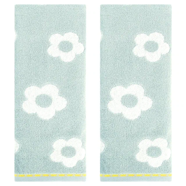 REGALWOVEN Cute Floral Pattern Cotton Bathroom Soft Absorbent Hand Towel 14 x 30 Inch Green 2 Pcs