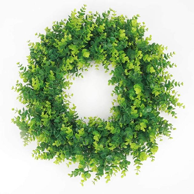 20" Artificial Boxwood Green Leaves Wreath, Spring Summer Outdoor Ornaments for Front Door Bedroom Wall Window Home Office, Housewarming Gift, and Easter Christmas Decor