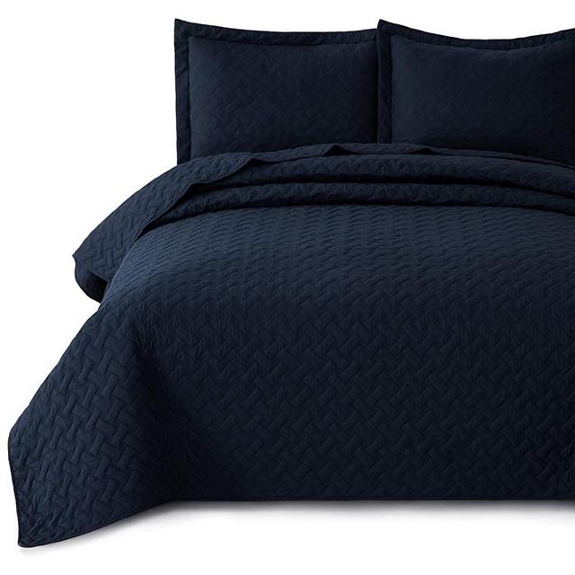 Bedsure Quilt Set Navy Full/Queen Size (90x96 inches) - Basket Weave Pattern Bedspread - Soft Microfiber Lightweight Coverlet for All Season - 3 Pieces (Includes 1 Quilt, 2 Shams)