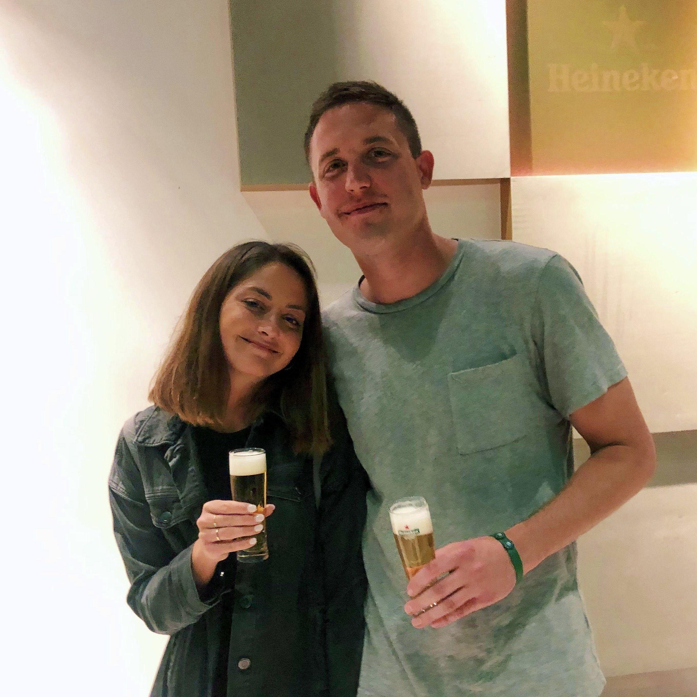 Fun fact: Cory asked Rachel to officially be his girlfriend on the first night of a trip to Amsterdam.  This picture was taken at the Heineken factory the next morning!