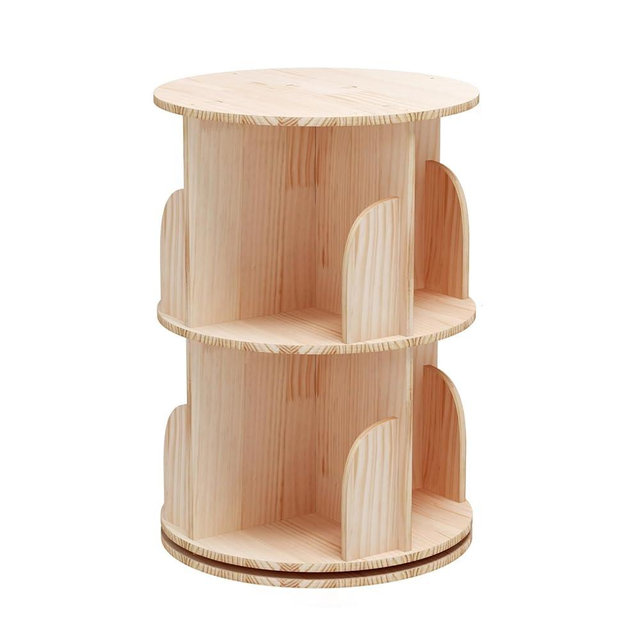 Bear Qiaqia Rotating Bookshelf, 360 Display 2 Tier Floor Standing Bookcase Storage Rack for Kids&Adult, Wood Narrow Book Shelf Organizer for Bedroom, Living Room, Study Room