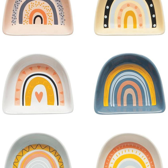Jubilee Rainbows Stoneware Shaped Pinch Bowl Set, Mini Bowls for Dipping and Seasoning-Soy Sauce Dish, Set of 6, 2 oz