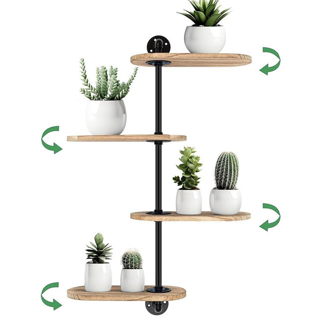 Wenqik 4 Tier Rotating Window Plant Shelves 15.7 Inch Wooden Window Shelf for Plants Wall Mounted Indoor Hanging Plants Shelf Stand to Enhance Optimal Light Exposure Your Home Decor(Classic Color)