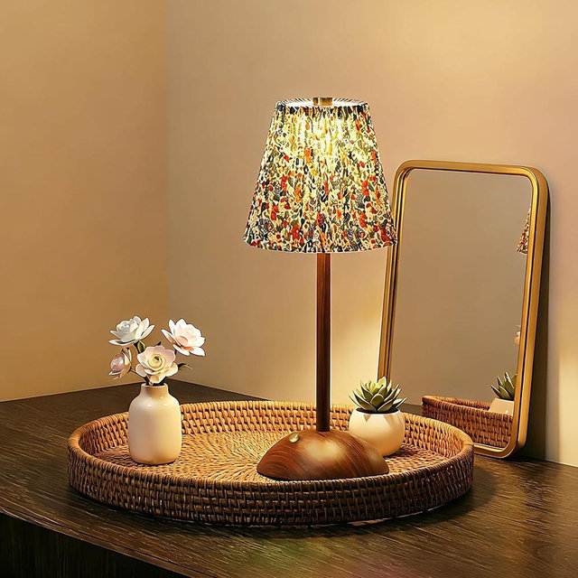Small Vintage Cordless Table Lamp,3000mAh Rechargeable Battery Operated Desk Lamp,3 Color Stepless Dimming Up LED Flower Night Light for Bedroom Living Room Patio Camping Restaurant Home Coffee Shop