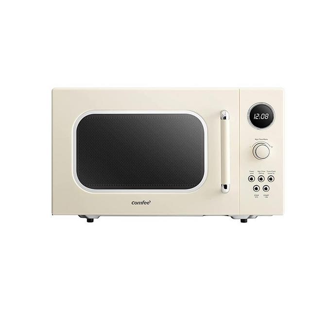 COMFEE' CM-M092AAT Retro Microwave with 9 Preset Programs, Fast Multi-stage Cooking, Turntable Reset Function Kitchen Timer, Mute Function, ECO Mode, LED digital display, 0.9 cu.ft, 900W, Apricot