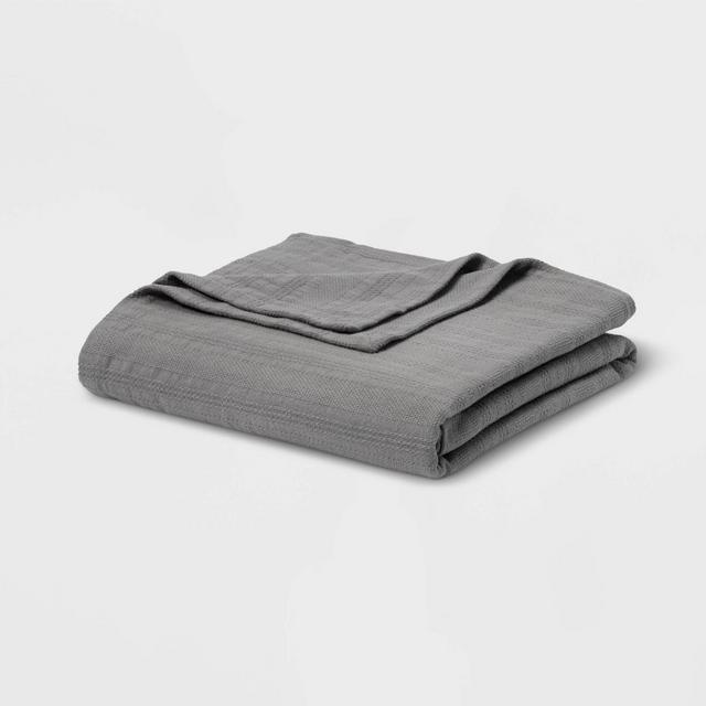 Twin/Twin XL Textured Stripe 100% Cotton Bed Blanket Gray - Threshold™