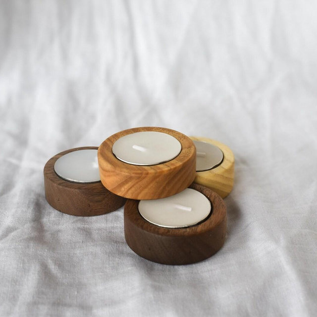 Handmade Wooden Tea Light Candle Holder - Rustic Home Decor Wedding Centerpiece Gift