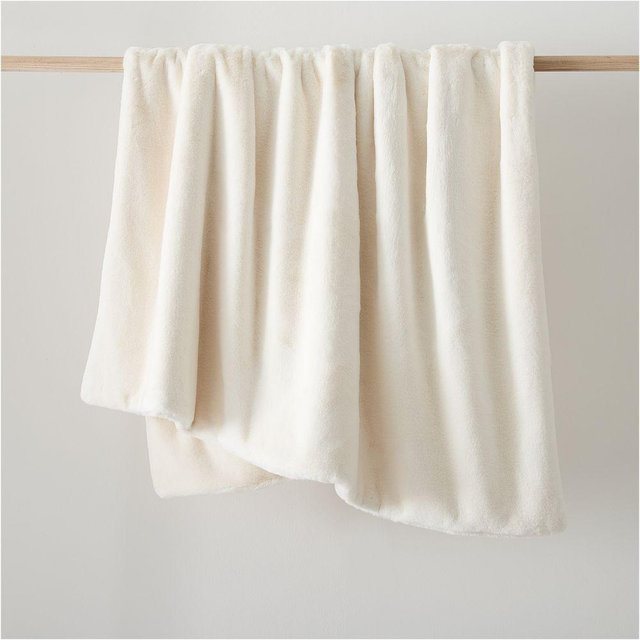 Faux Fur Plush Throw, Oversized 60x80, Alabaster