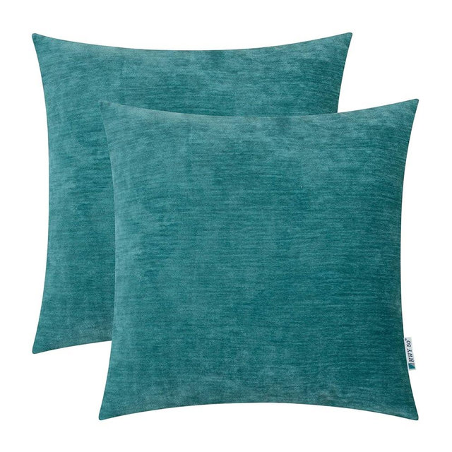 HWY 50 Teal Decorative Throw Pillow Covers Set 18x18 Inch for Couch Bed Bedroom Sofa Living Room, Chenille Soft Comfy Solid Square Throw Pillows Cases Cushion Cover Pack of 2